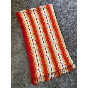 Vtg Red Orange Yellow‎ Retro Afghan Diamond Pattern Stripe 74x44"